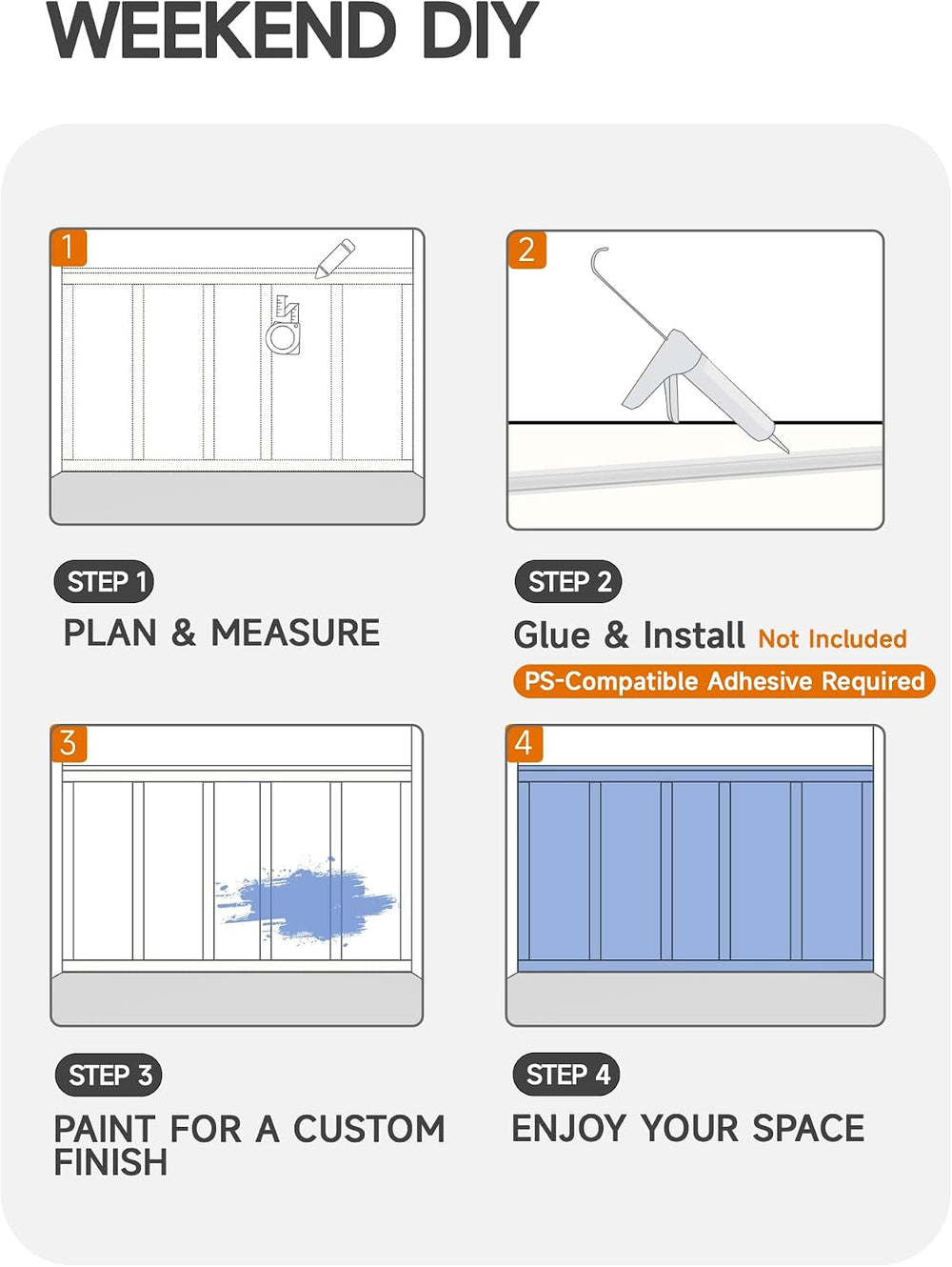 Upick Board and Batten Wainscoting Panels, Paintable, 94" x 54", White