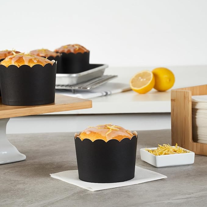 Panificio 10 Ounce Cupcake Wrappers, 200 Scalloped Baking Cups - Oven-Ready, Greaseproof, Black Paper Cupcake Liners, Disposable, For Birthdays, Baby Showers, Or Weddings - Restaurantware (200 Pack)