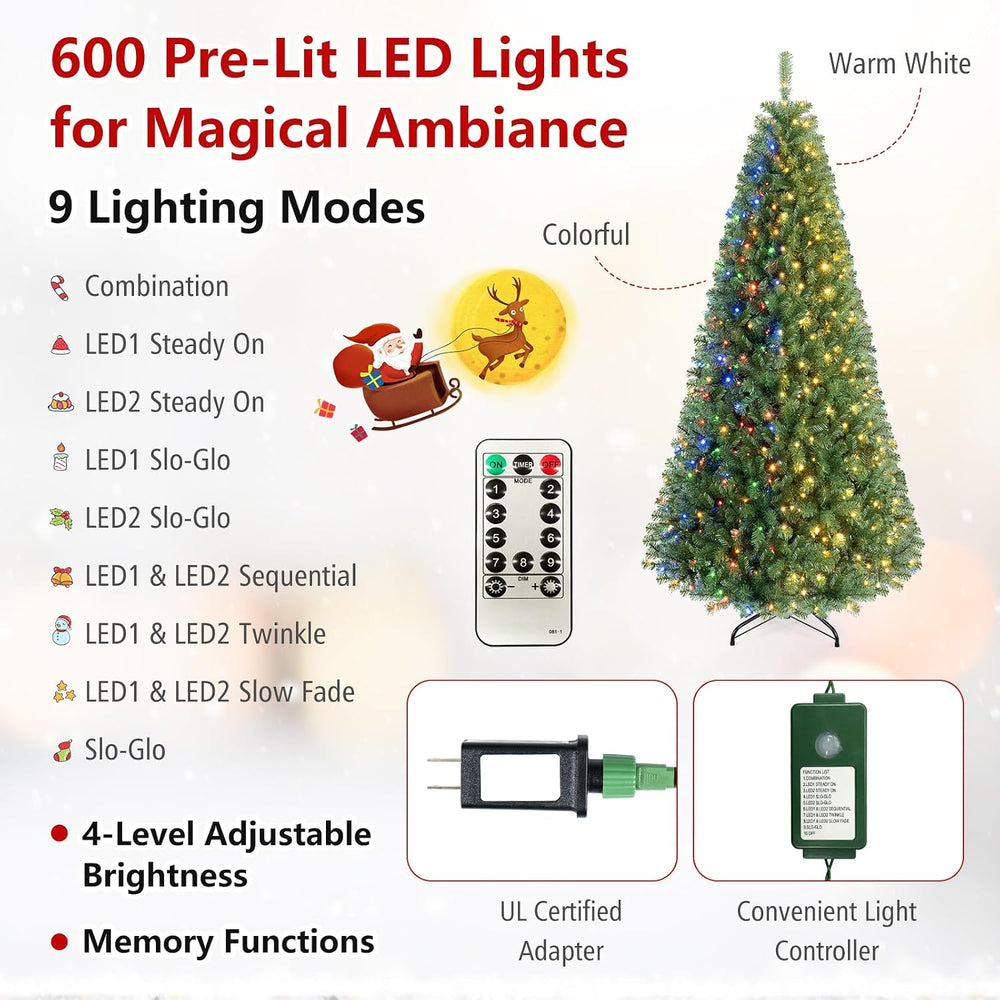 Goplus 8ft Pre-Lit Artificial Christmas Tree with Remote Control