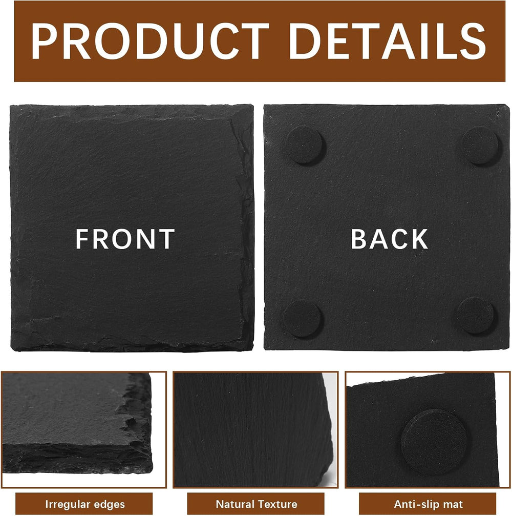 60 PCS Slate Coasters Black Square 4 Inch Bulk Rock, Blank Laser Engraving, S...