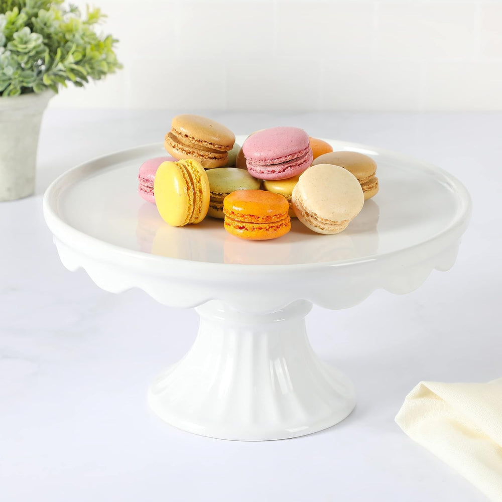 Martha Stewart Patterson 10" Round White Stoneware Pedestal Cake Stand, ...