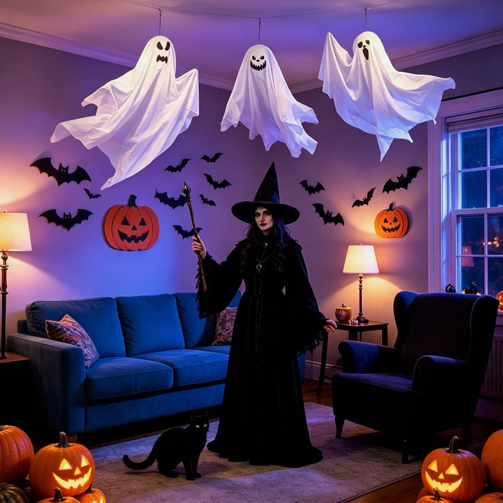 9 Pack Halloween Hanging Ghosts, 27.6 Inch Flying Ghost Decorations