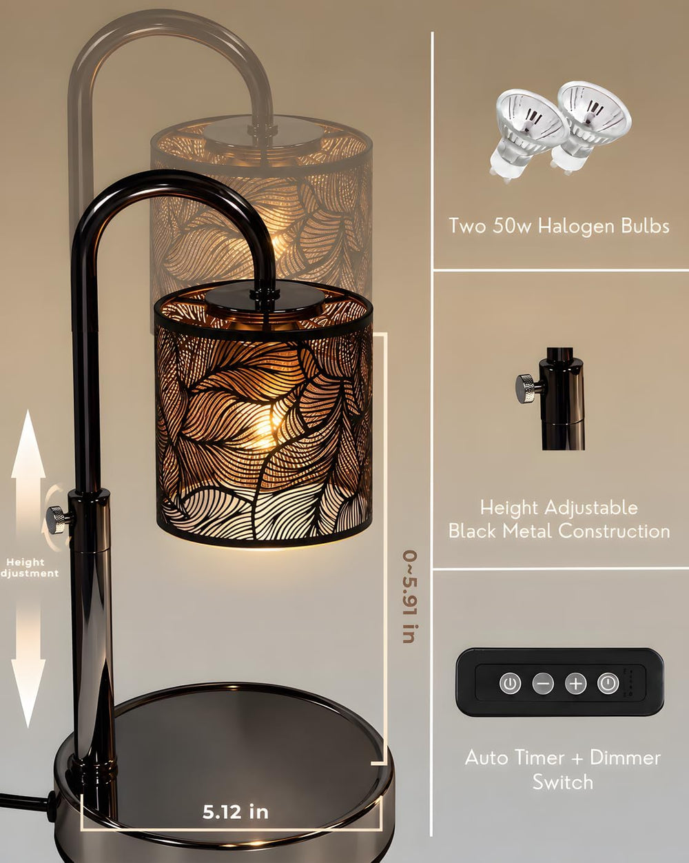 Candle Warmer Lamp with Timer Adjustable Dimmable Electric Wax Melt Warmer
