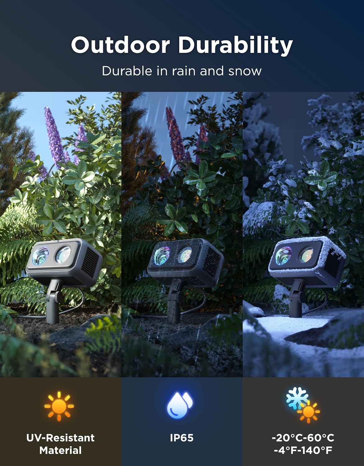 govee outdoor projector light, upgraded aurora star projector, front angle view