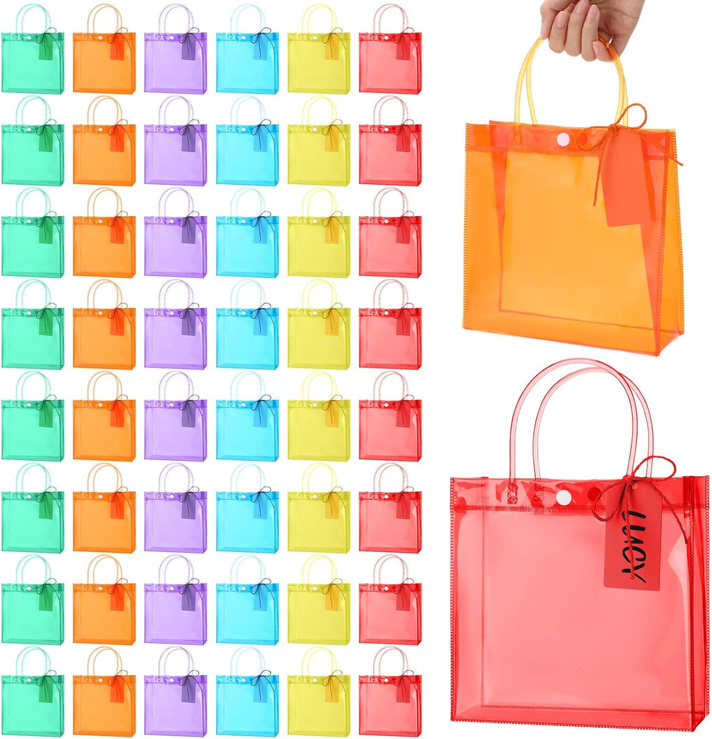 Jaloro 48 Pcs Plastic Clear Gift Bags Bulk with Handles
