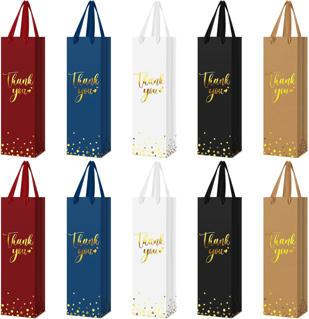 Ctosree 30 Pcs Wine Bottle Gift Bag with Handle 4.3x3.5x13.7, 5 Colors