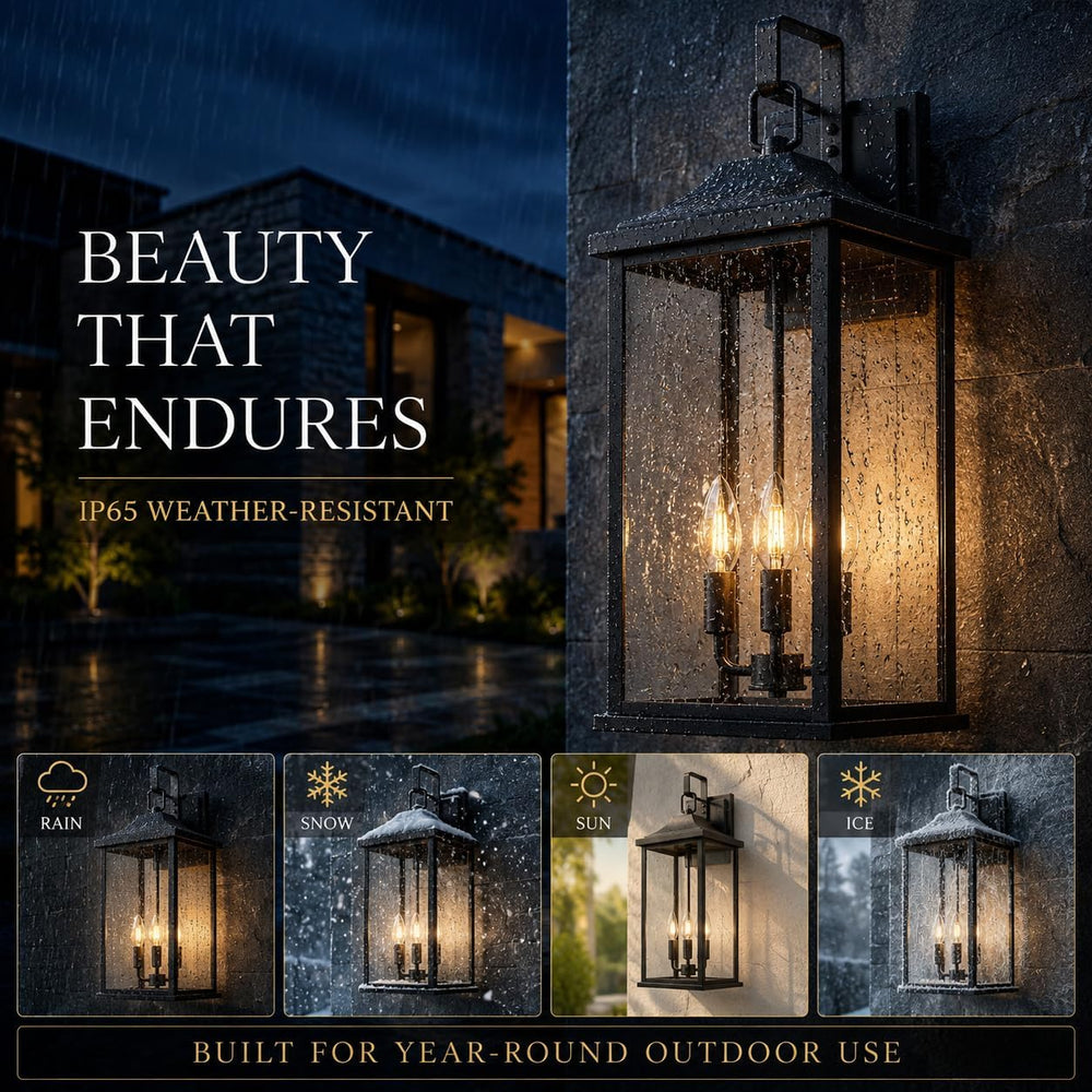 24 Inch 1 Pack Outdoor Wall Sconce, 3-Light Candelabra Exterior Porch Light w...