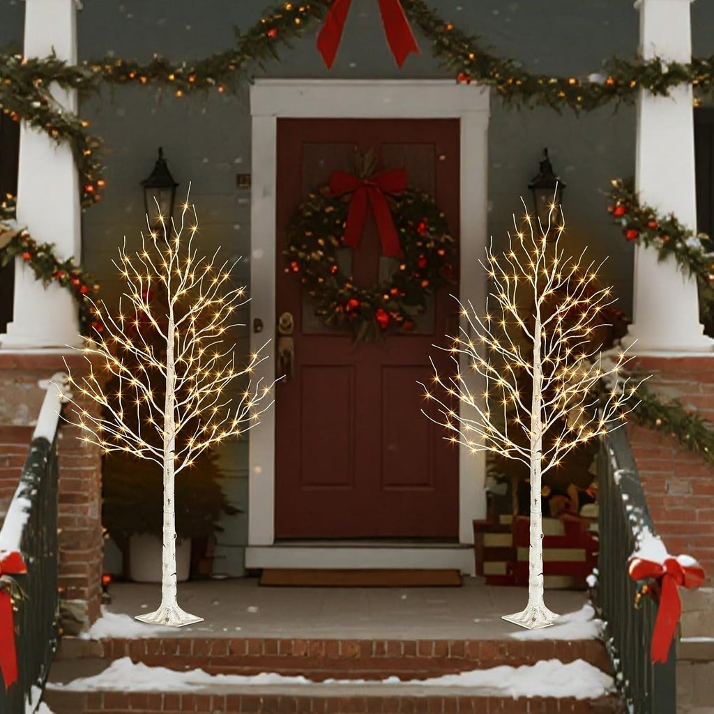 PABIPABI Birch Tree with LED Lights, 6ft Lighted Christmas Trees Outdoor