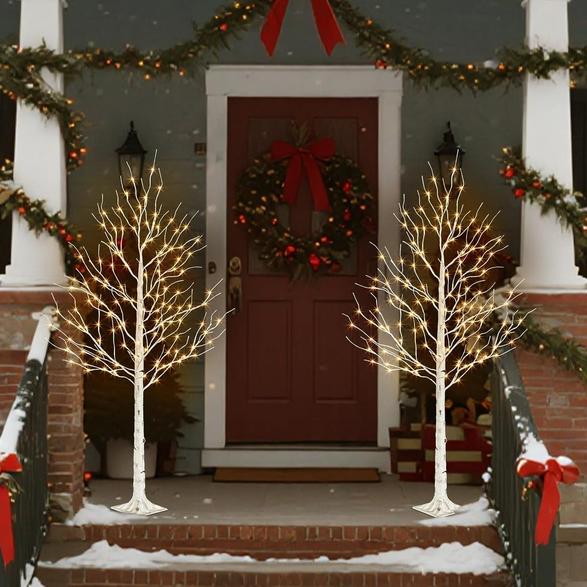 PABIPABI Birch Tree with LED Lights, 6ft Lighted Christmas Trees Outdoor