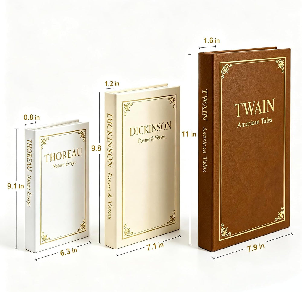 3Pcs Linen Faux Hollow Book Boxes,Home Decor Storage Gift,Brown-Beige-White