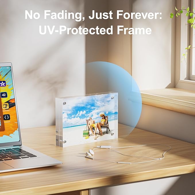 3 Pack 8x10 Acrylic Picture Frames - 20% Thicker Double Sided Magnetic Frame with UV Protection - Freestanding Clear Frameless Display for Tabletops - Modern Photo Frame Set for Home & Office Decor