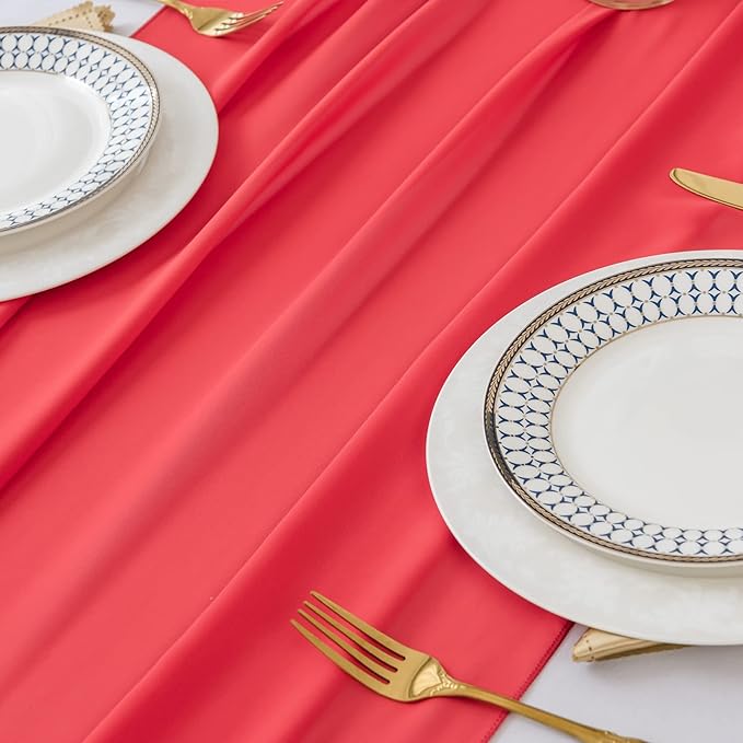 12Pack 9ft Chiffon Table Runner 14x108 Inch Sheer Romantic Table Runner for Wedding Birthday Party Bridal Shower Outdoor Decoration-Red