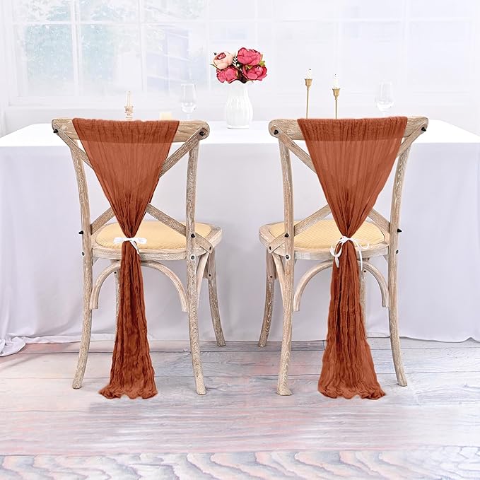 50 Pcs Cheesecloth Aisle Decorations Sashes - Universal Chair Covers for Wedding Reception Party Hotel Event (Terracotta)
