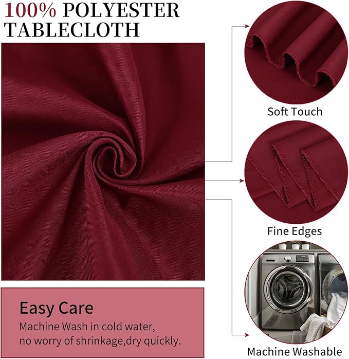 10 Pack Burgundy Round Tablecloths - 120 Inch, Polyester Table Cover for Round Table, Stain and Wrinkle Resistant Washable Fabric Tablecloth, Polyester Tablecloth for Wedding Banquet Parties