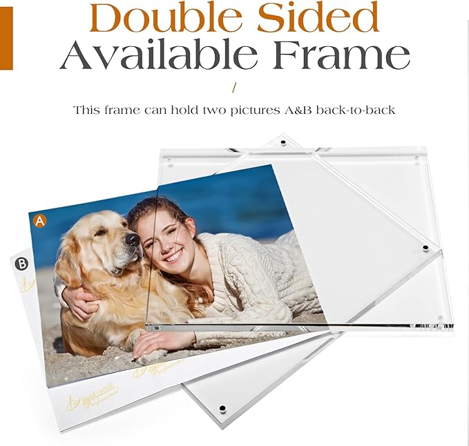 TWING 6 Pack 8 x 10 Acrylic Picture Frames, Magnetic Lucite Clear Picture Frame, 8 by 10 Magnetic Photo Frame Self Standing Double Sided, Gift