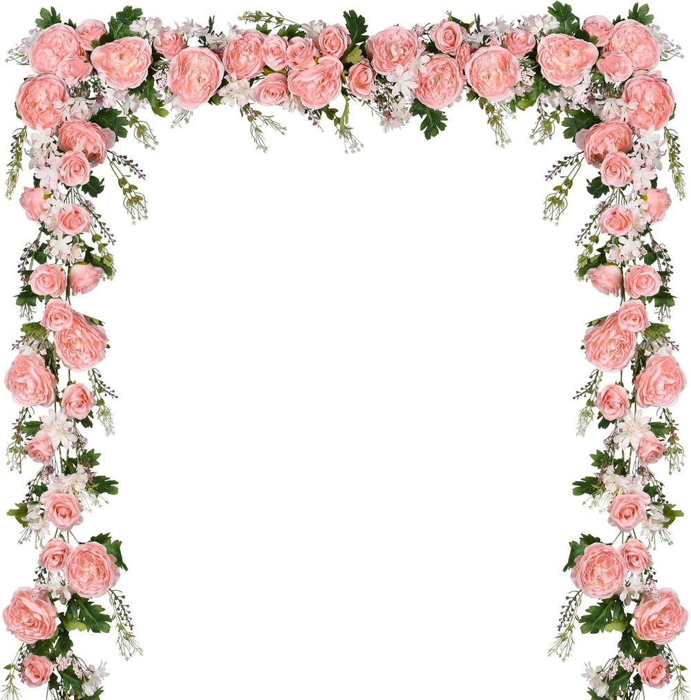 2 Pack Artificial Peony Garland Flowers, 12ft Floral Greenery Garland Rose Fl...