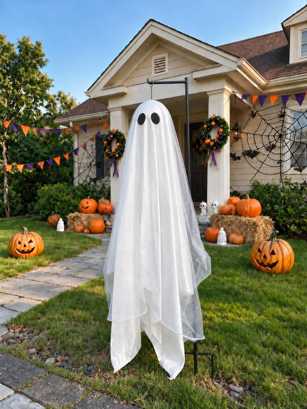 Large 4ft Pre-Assembled Hanging Ghost Halloween Decorations with Warm Glow,Gh...