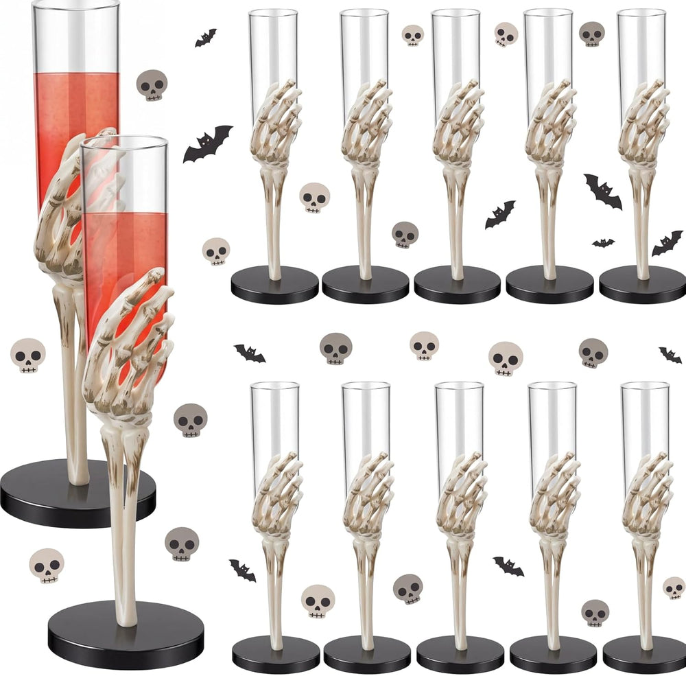 Tanlade 12 Pcs Skeleton Hand Flutes 2.7 Oz Plastic,Champagne