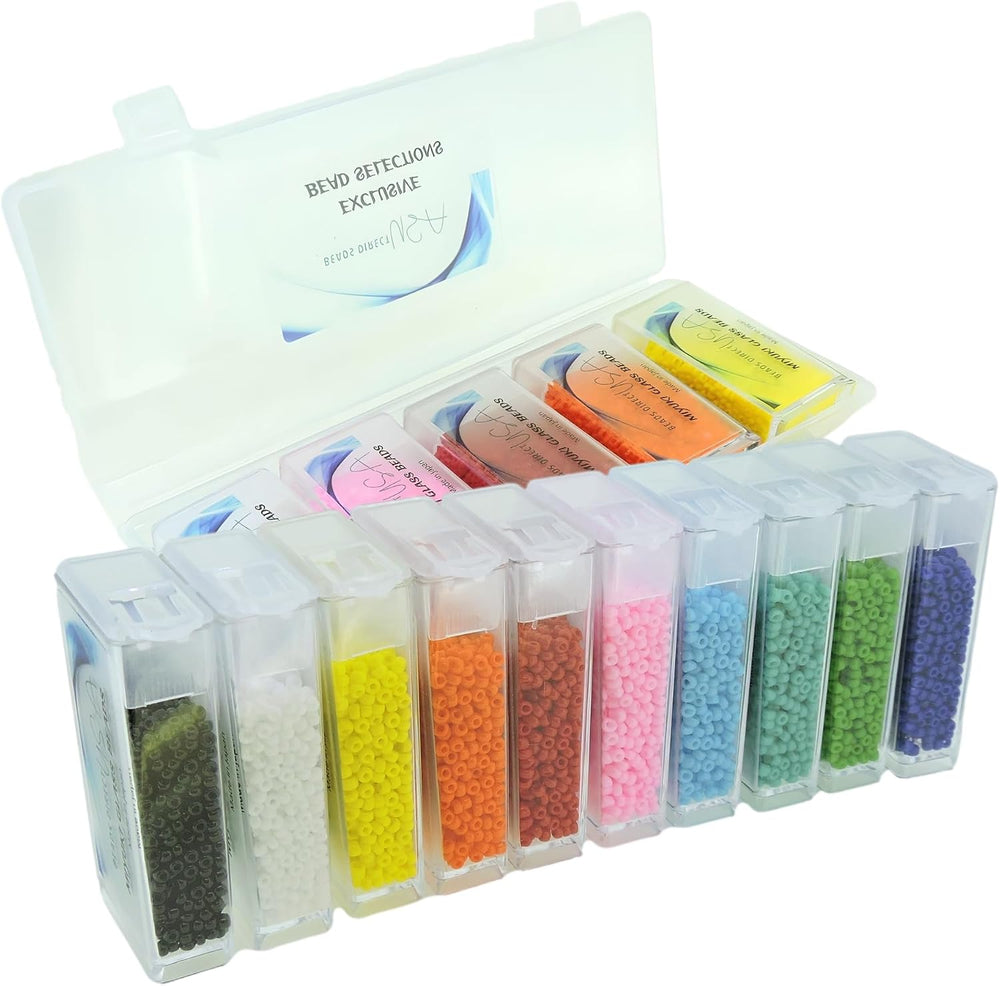 Set of 10 Colors - Miyuki Size 11/0 Round Seed Beads, 100 Grams - Basic Opaqu...