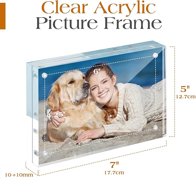 TWING 6 PACK Acrylic Picture Frame 5 x 7 Inch Acrylic Photo Frame,Horizontal Magnet Lucite Double Sided Frames, 10+10MM Clear Picture Frame Ideal Gifts