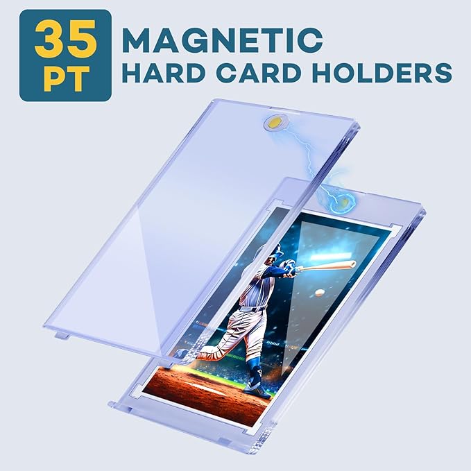 100ct Magnetic Card Holders, Magnetic 35pt One Touch Card Holders, U-V Protection Hard Plastic Display Case for Trading, Sports, Baseball, Football, Game Cards