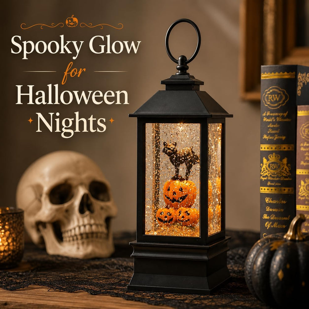 10'' Halloween Snow Globe Lantern Lighted Musical Water Lantern Spook...