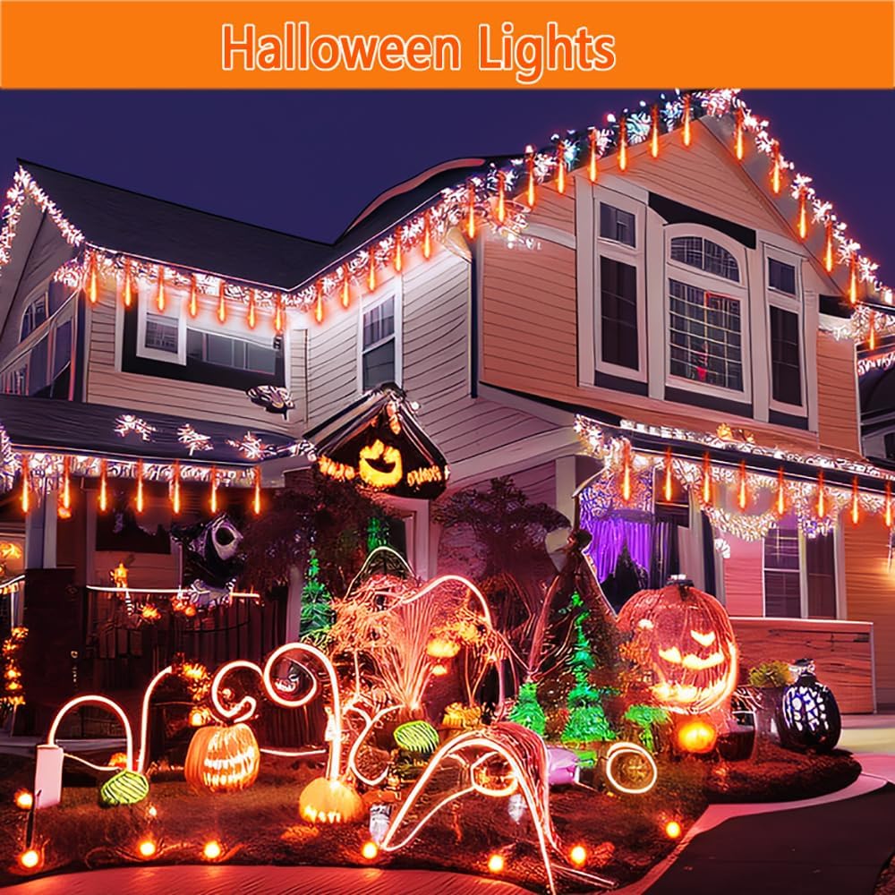 Outdoor Halloween Decorations, Orange Meteor Shower Lights for Outside