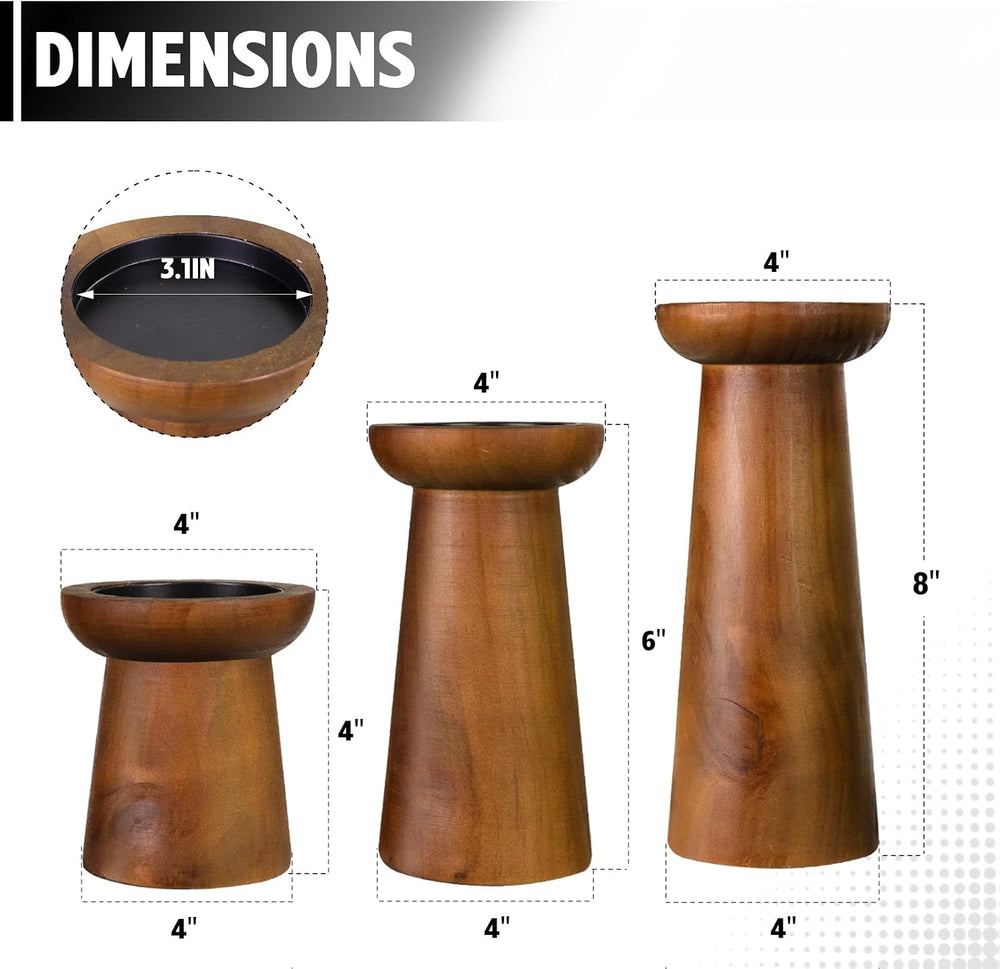 Pillar Candle Holders Set of 3， Wooden Candle Holders， Decorative Wood Candle...