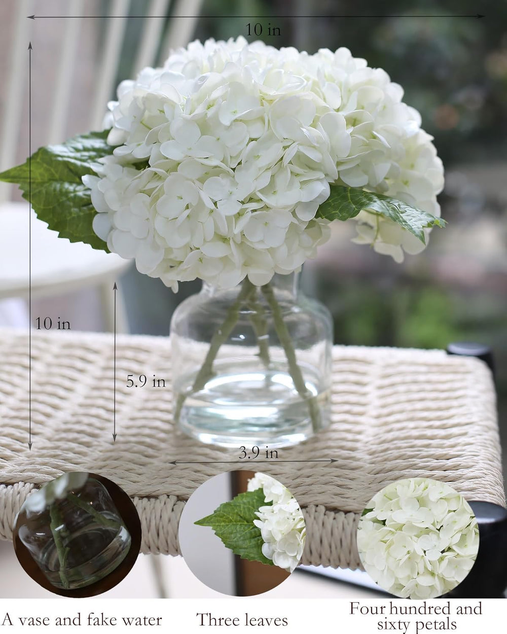 Real Touch Artificial Flowers White Hydrangea in Vase for Home Decoration