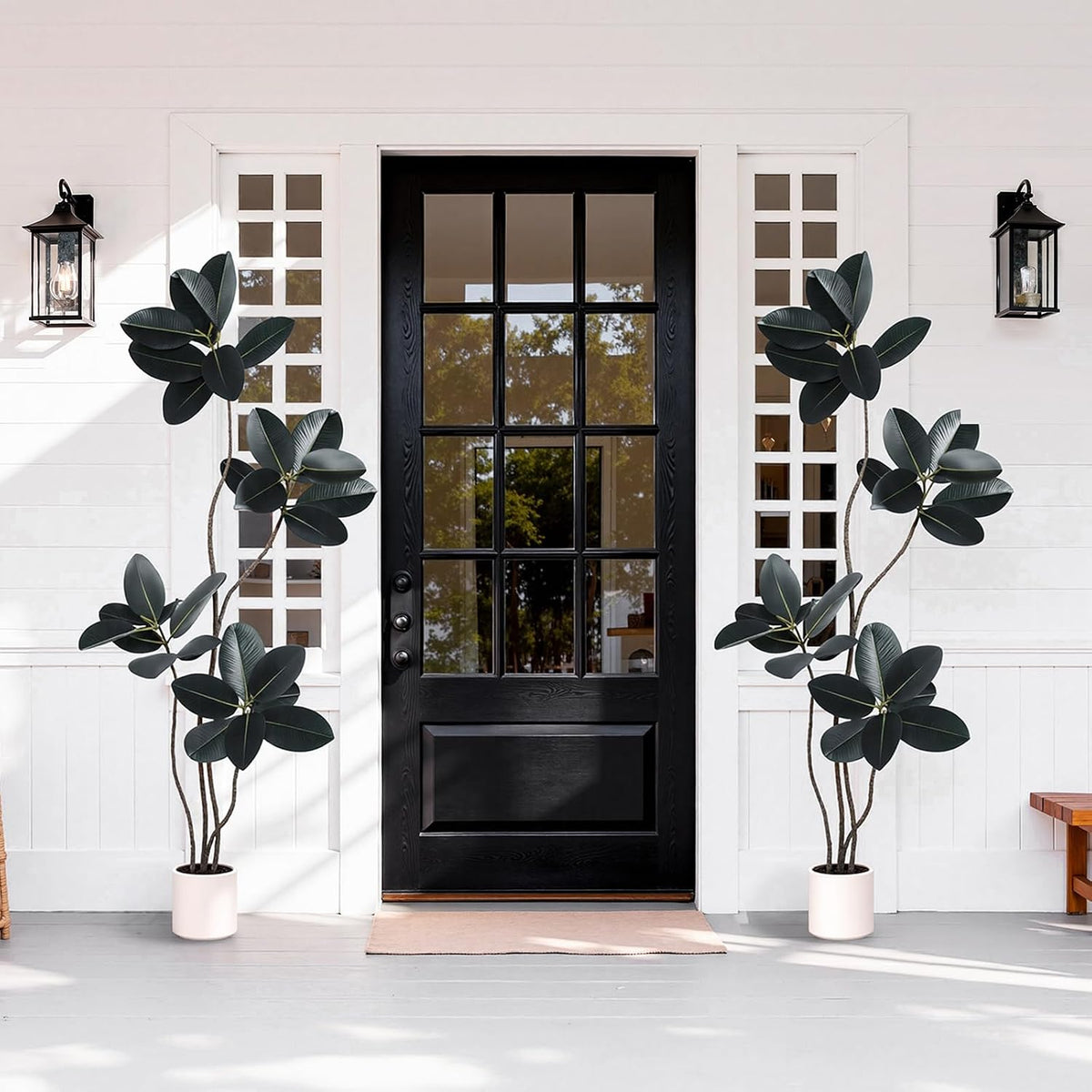 Artificial Rubber Tree 6FT Tall Faux Plants Indoor Artificial Trees Potted - Fake Tree with White Planter Large Floor Plant for Home Office Room Outdoor Decor