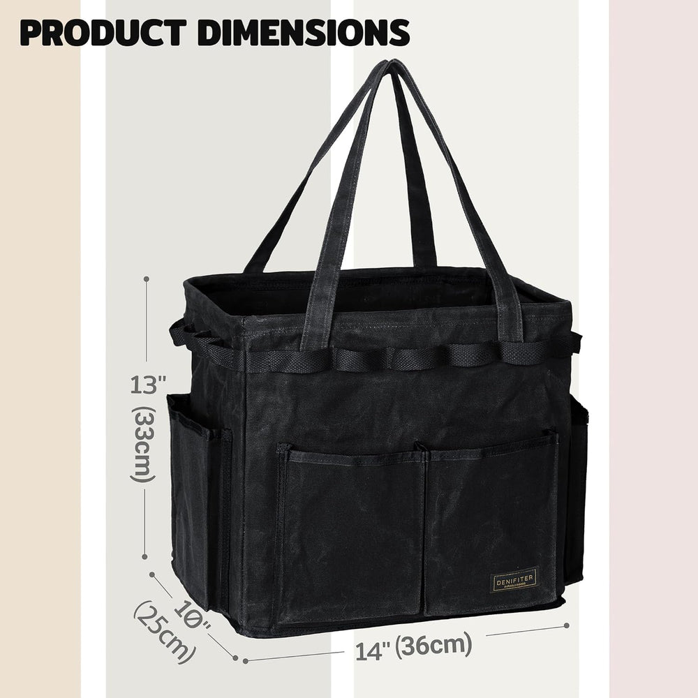 Durable Waxed Canvas Tool Tote Bag, Foldable Open Top Organizer with Metal Fr...