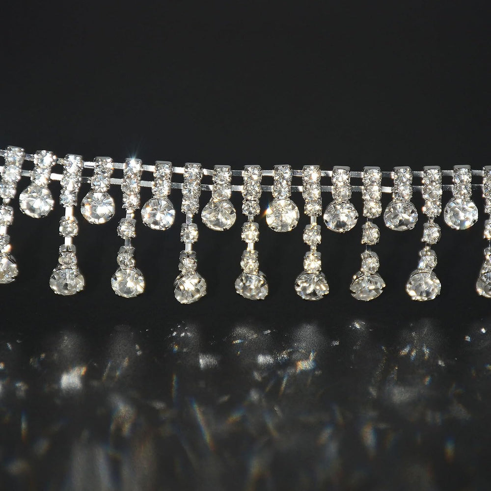 Jerler Rhinestone Tassel Fringe Trim Crystal Close Chain Applique for Sewing ...