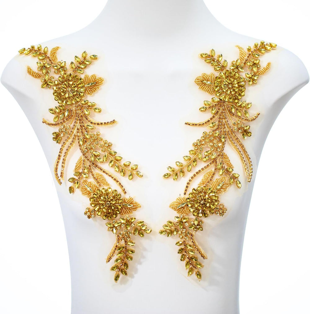Pair Handmade Shining Crystals Rhinestones DIY Clothing Applique Patches, Sew...