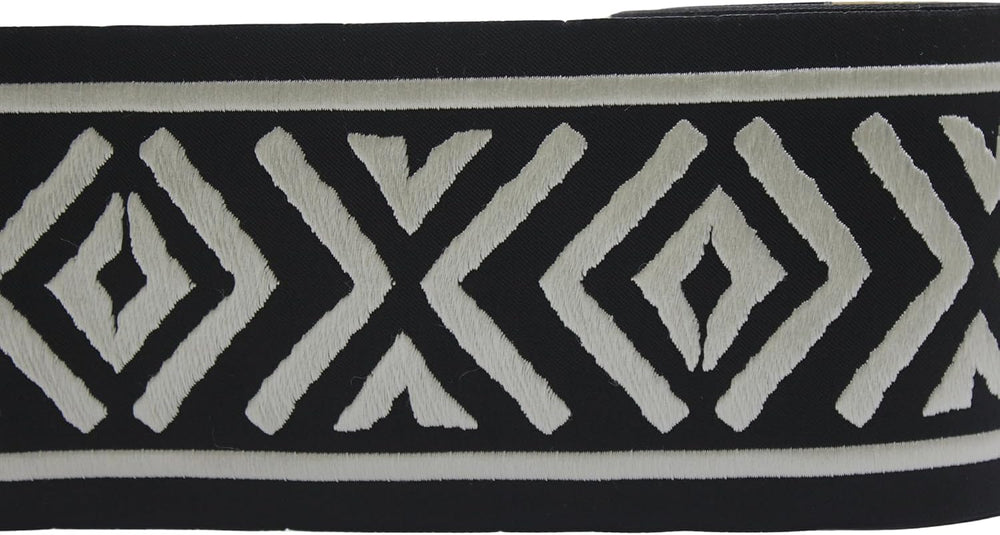 3.8 Yard Spool 3.93 inches White Black Geometric Embroidered Curtain Trim Jac...