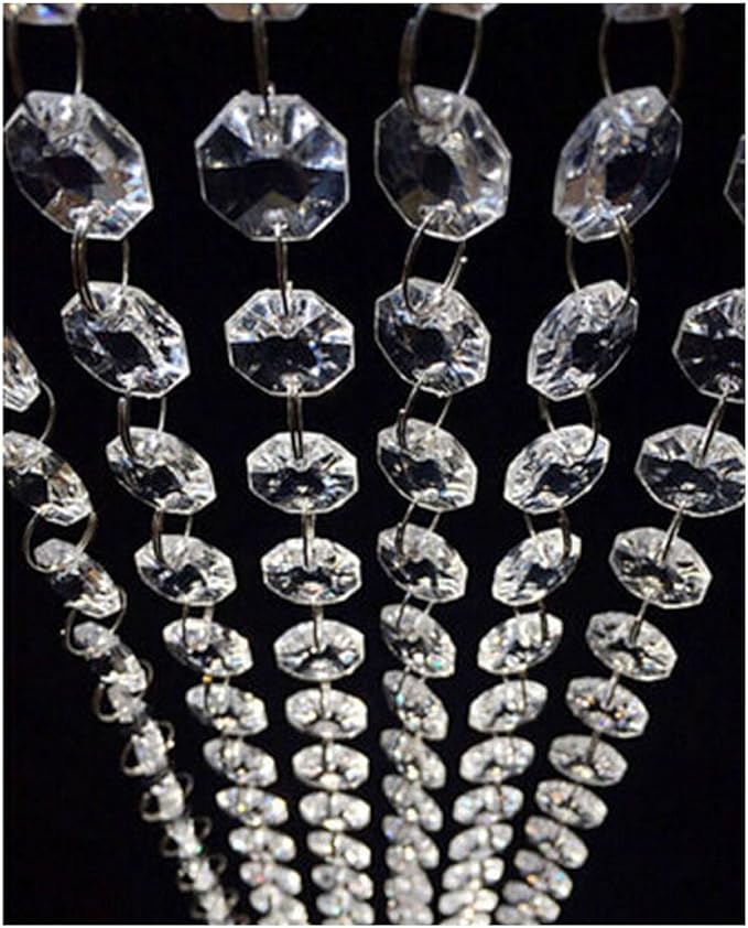 WAZHRMGHG 198 FT Acrylic Crystal Garland Strands Hanging Ornaments Chandelier Gem Bead Chain Octagon String for Christmas Tree Manzanita Wedding Centerpiece Party (198FT(60M))