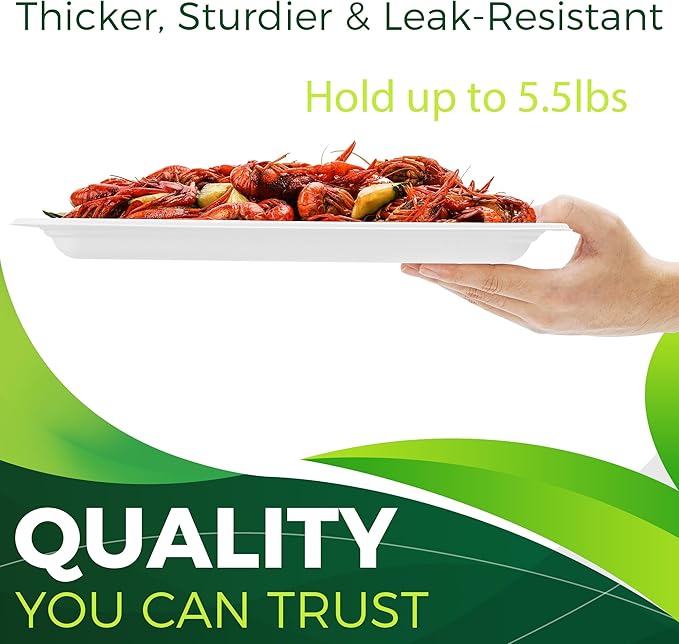 50Pack 14" Heavy Duty Disposable Rectangle Food Trays, Compostable Extra Large Paper Platter Plates Serving Crawfish, Lobster, Crab for Party, BBQ, Crawfish Boil Accessories