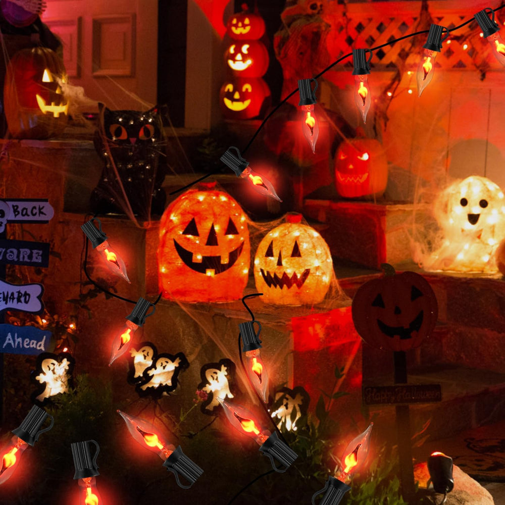 PASUTO 27.8Ft Halloween Decor Lights Flickering Flame String Lights with 25+4...