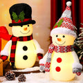 Yalikop Set of 2 Christmas Lighted Snowman 12 Inch Table Decorations LED Light Snowman Red and Black Checkered Tabletop Figurine Xmas Decor for Home Holiday Party