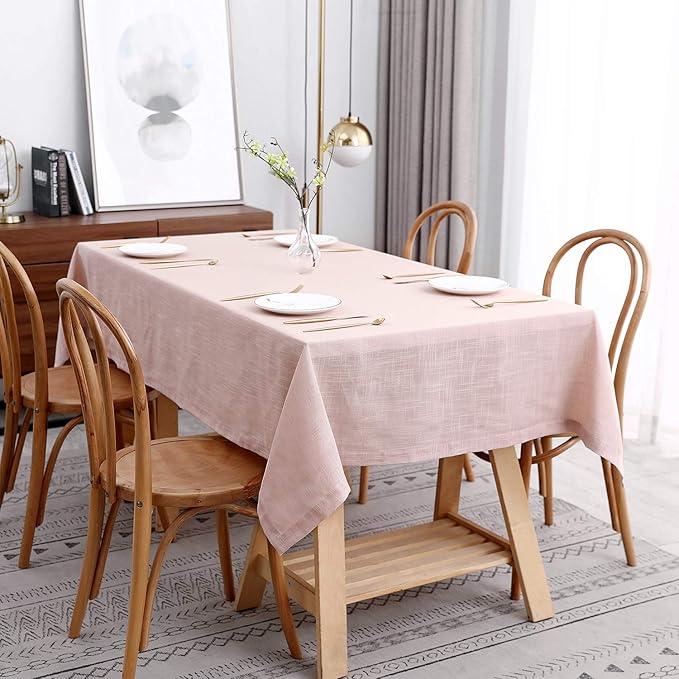 maxmill Lux Faux Linen Tablecloth with Slubby Yarn Textured Weaves Wrinkle Free Anti-Shrink Soft Table Cloth for Kitchen Dining Tabletop for Outdoor and Indoor Use Rectangle 60 x 84 Inch Blush