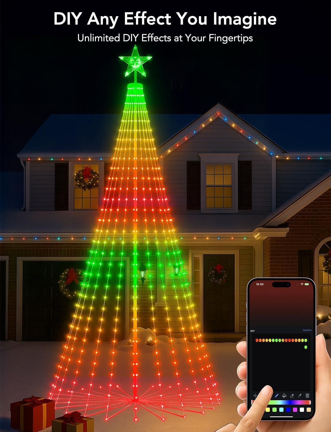 popotan halloween outdoor christmas tree, 7ft 295 led showing dimensions