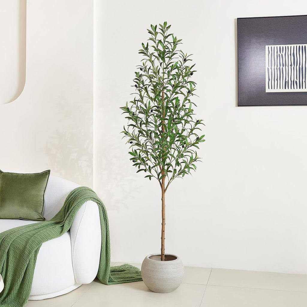 VeriNatural 6ft Artificial Olive Tree with Real Wood Trunk