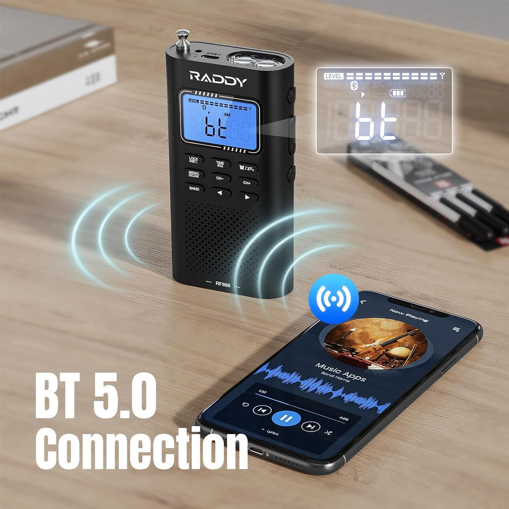 Raddy RF886 Portable Digital Shortwave Radio, Bluetooth & NOAA