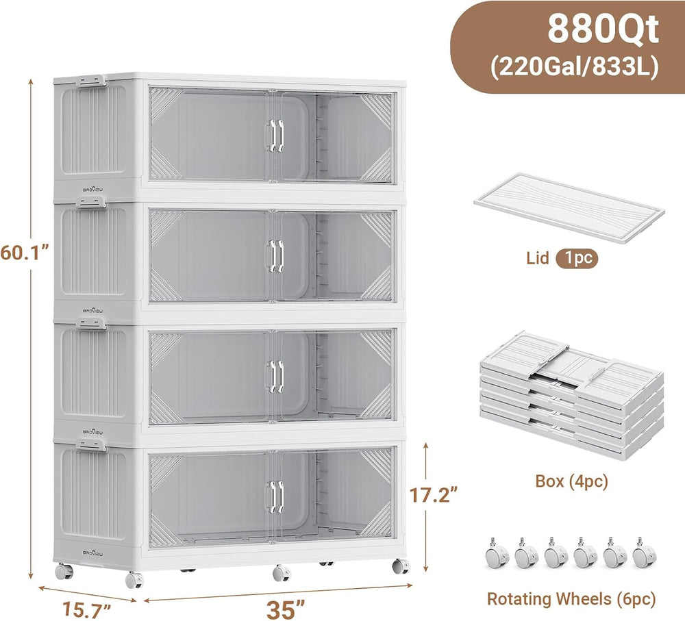 Broview V60 880QT Plastic Stackable Storage Bins with Lid, 4Pack White
