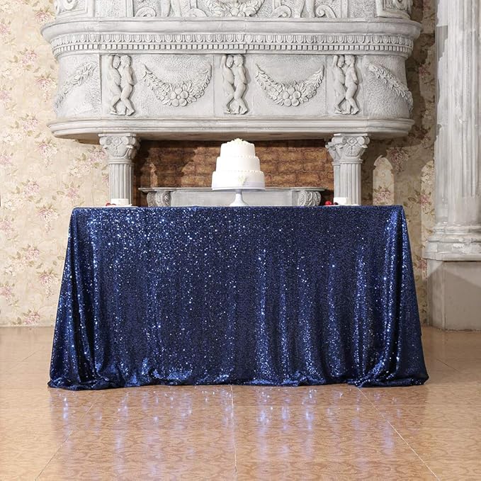 SquarePie Sequin Tablecloth 60 x 120 Inch Navy Blue Sparkly Table Linen for Wedding Party