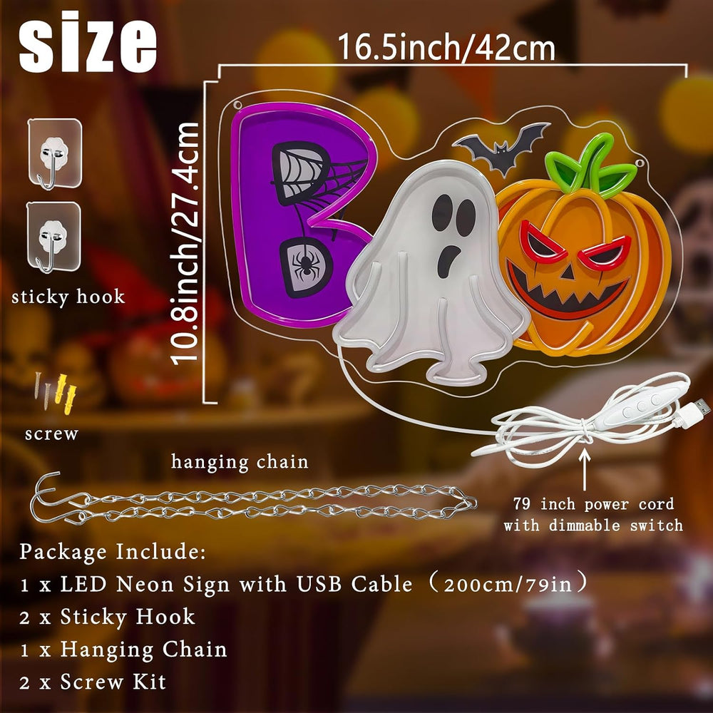 Boo Pumpkin Neon Sign Dimmable Ghost Halloween Led Neon Light for Wall