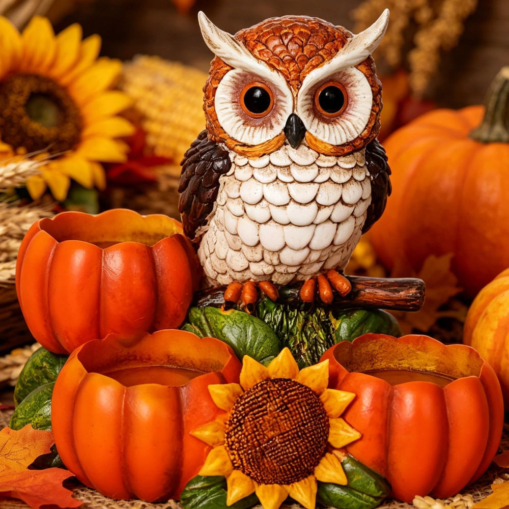 Fall Owl Candle Holder with 3 Pumpkin Tealight Holders