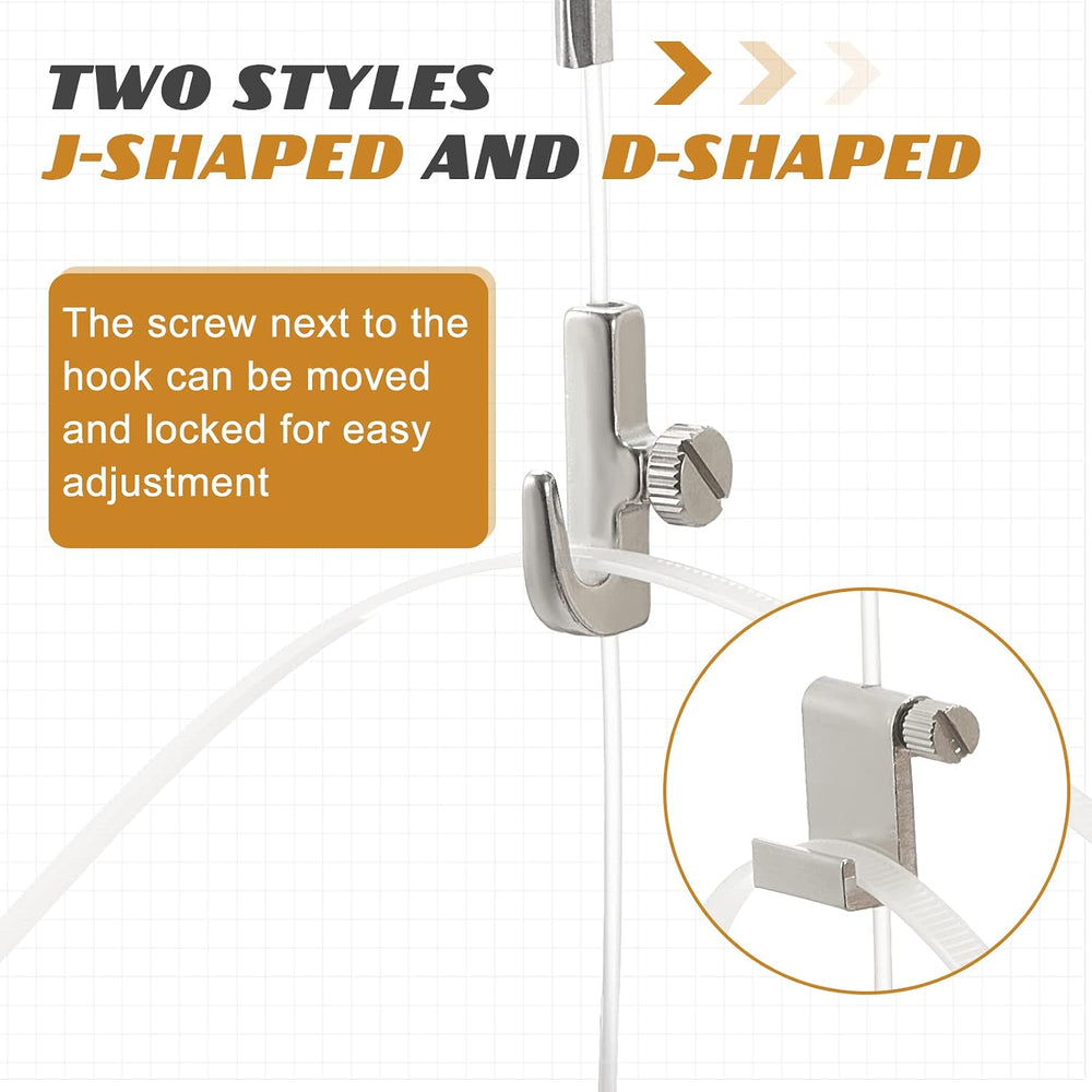 15 Pcs Picture Rail Hooks for Hanging, 71" Clear Nylon Cord, White