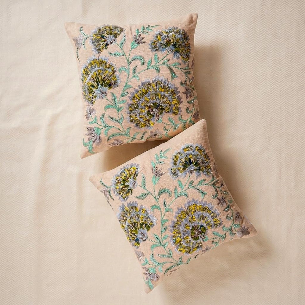 ZOMI Embroidered Patchwork Throw Pillow Covers 18x18 Inch Set of 2 Beaded Flo...