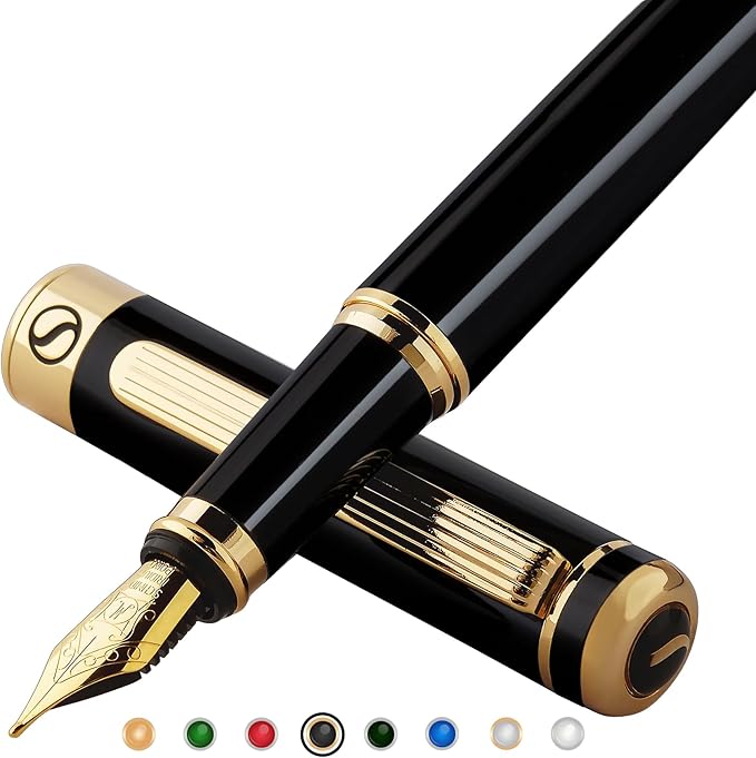 Scriveiner Luxury Fountain Pen - Stunning Luxury Pen, Real Gold Finish, Schmidt Gilded Nib (Medium), Converter, Best Pen Gift Set for Men & Women, Professional, Executive, Office, Nice Pens