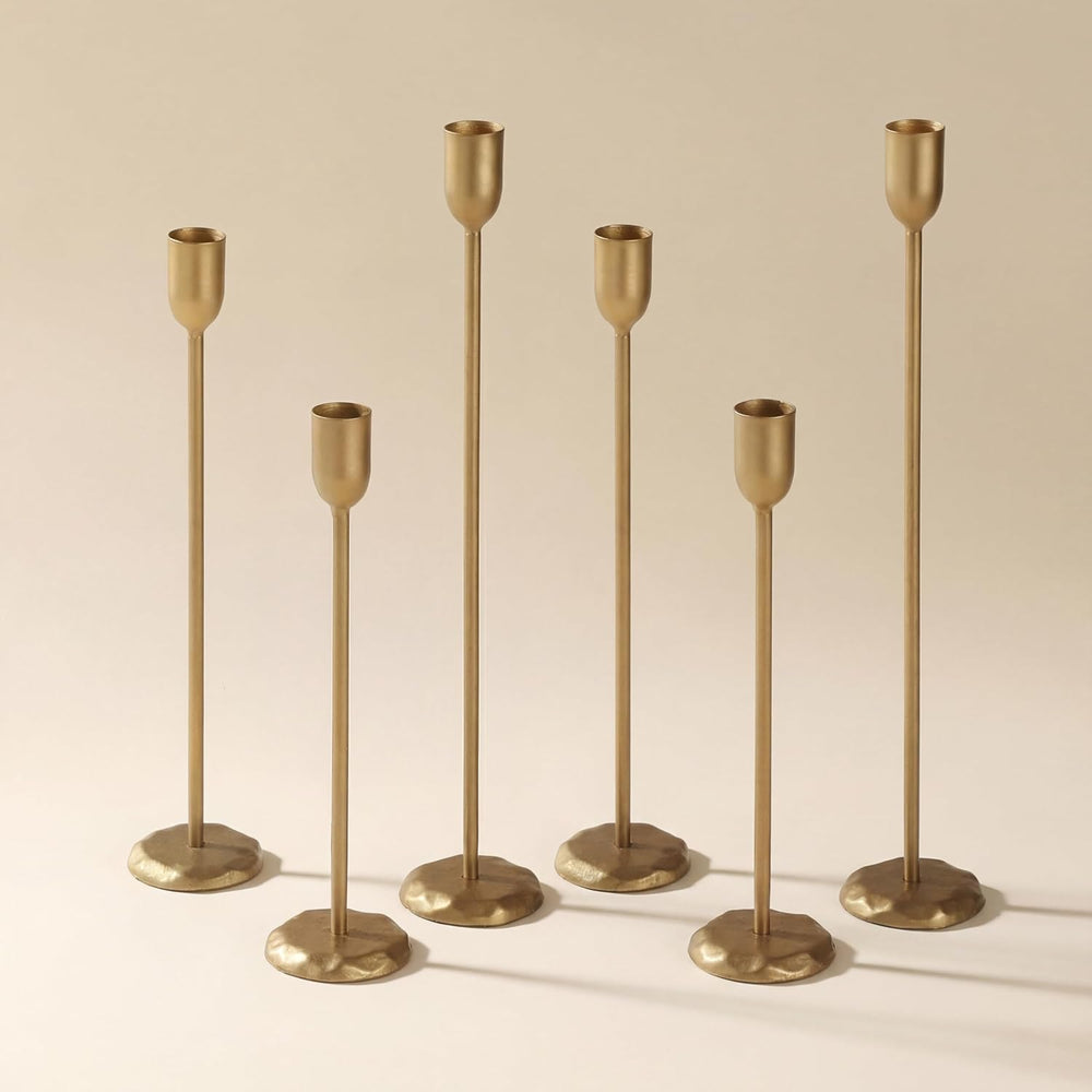 Brass Candlestick Holders Set of 6 - Antique Gold Iron Candle Holders for Chr...